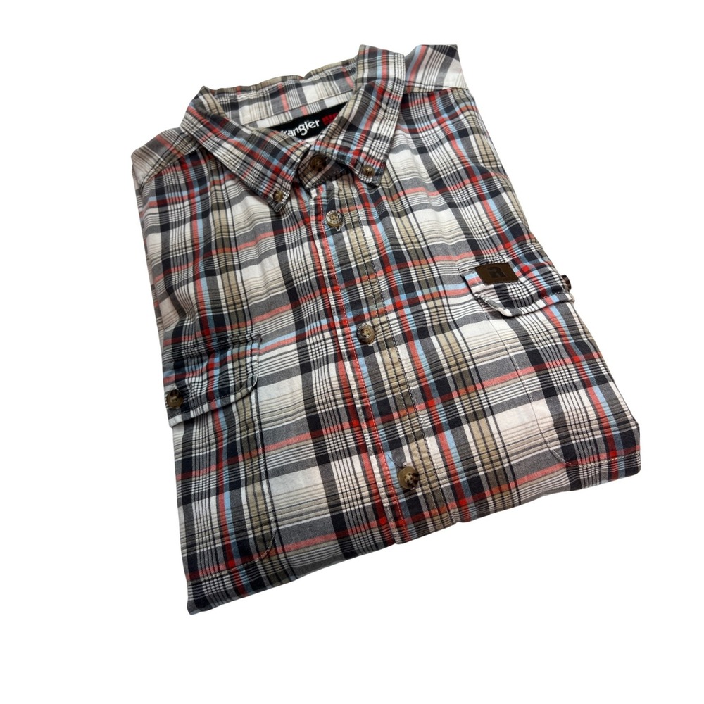 Wrangler Riggs Workwear Button Down Shirt Mens 4X Gray Plaid 3W620WM Casual F19
